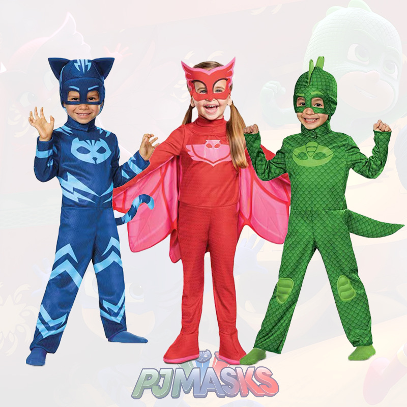 Kids Face Mask - コスプレ ブルーパジャマ 子供用 アニメヒーローコスチューム マスク付き コスプレ衣装