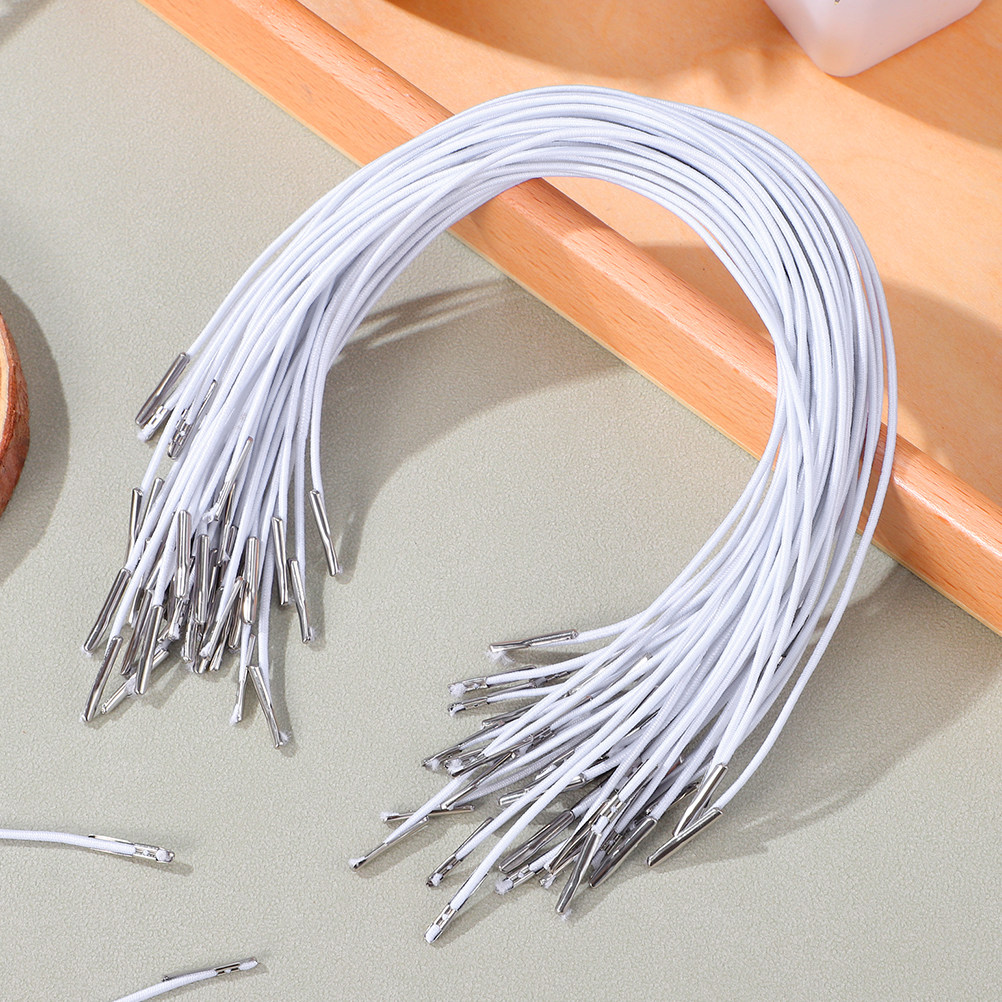 Mask Lanyard Adjustable - 200本入り 金属製の端が付いた伸縮性のある丸紐 マスク製作、DIYクラフト、帽子のストラップ、本の装丁、パーティー用フォルダーに最適