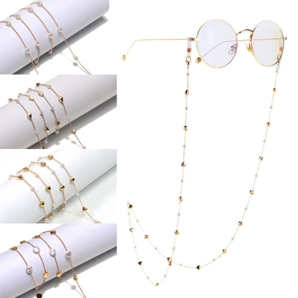 Mask Lanyard Adjustable - ファッションアクセサリー 紛失防止サングラスチェーン 70cm パールメガネチェーン 調節可能なマスク用ストラップ 日常使用