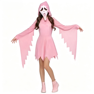 Kids Face Mask - 女の子向け、きらめくピンク色の幽霊マスク、ハロウィーンのコスプレ衣装、仮装パーティー用小道具。