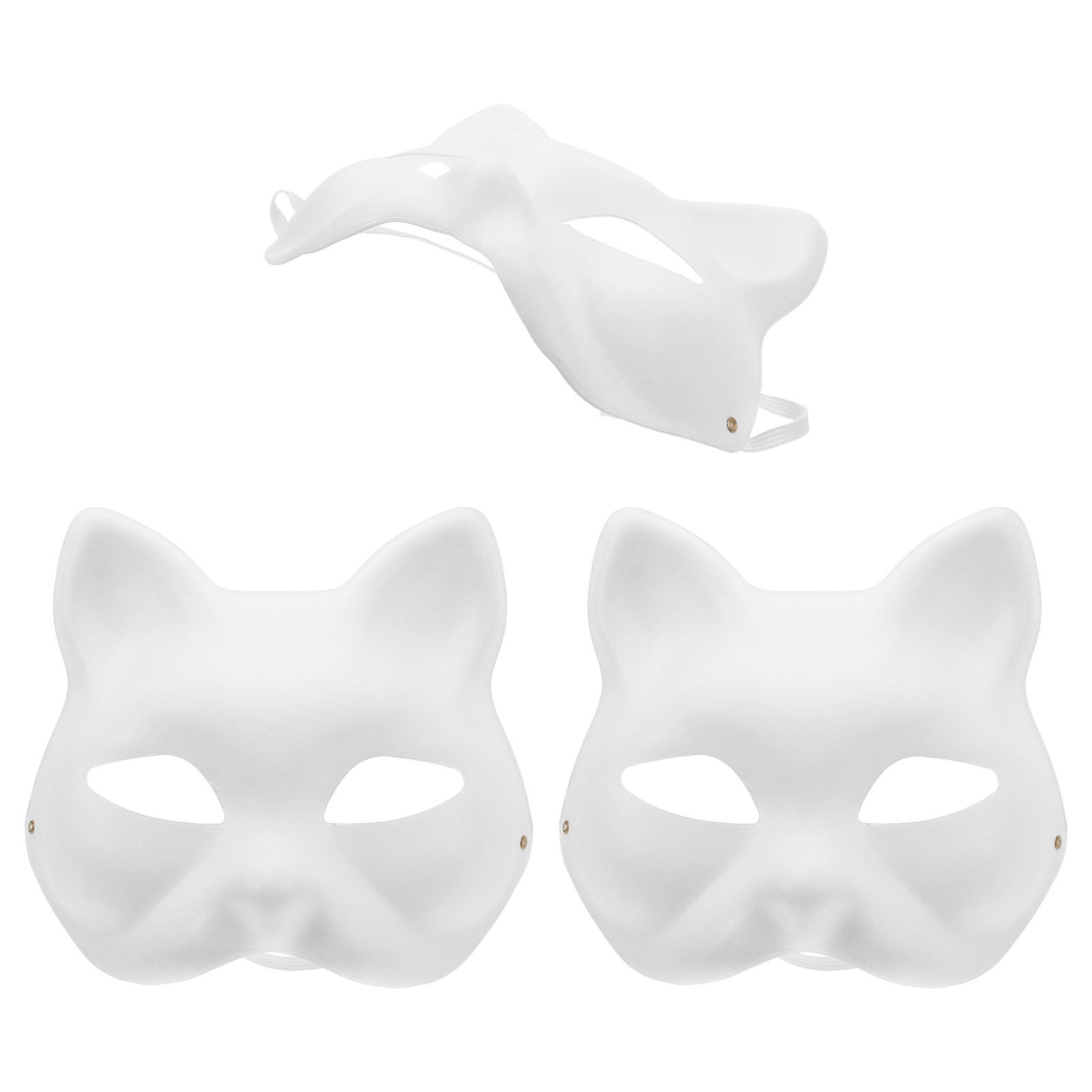Kids Face Mask - 3枚入り、無地の紙製DIY猫マスク。ハロウィーン、コスプレ、仮面舞踏会、大人も子供も楽しめる、顔半分を塗りつぶせるクラフトマスク。