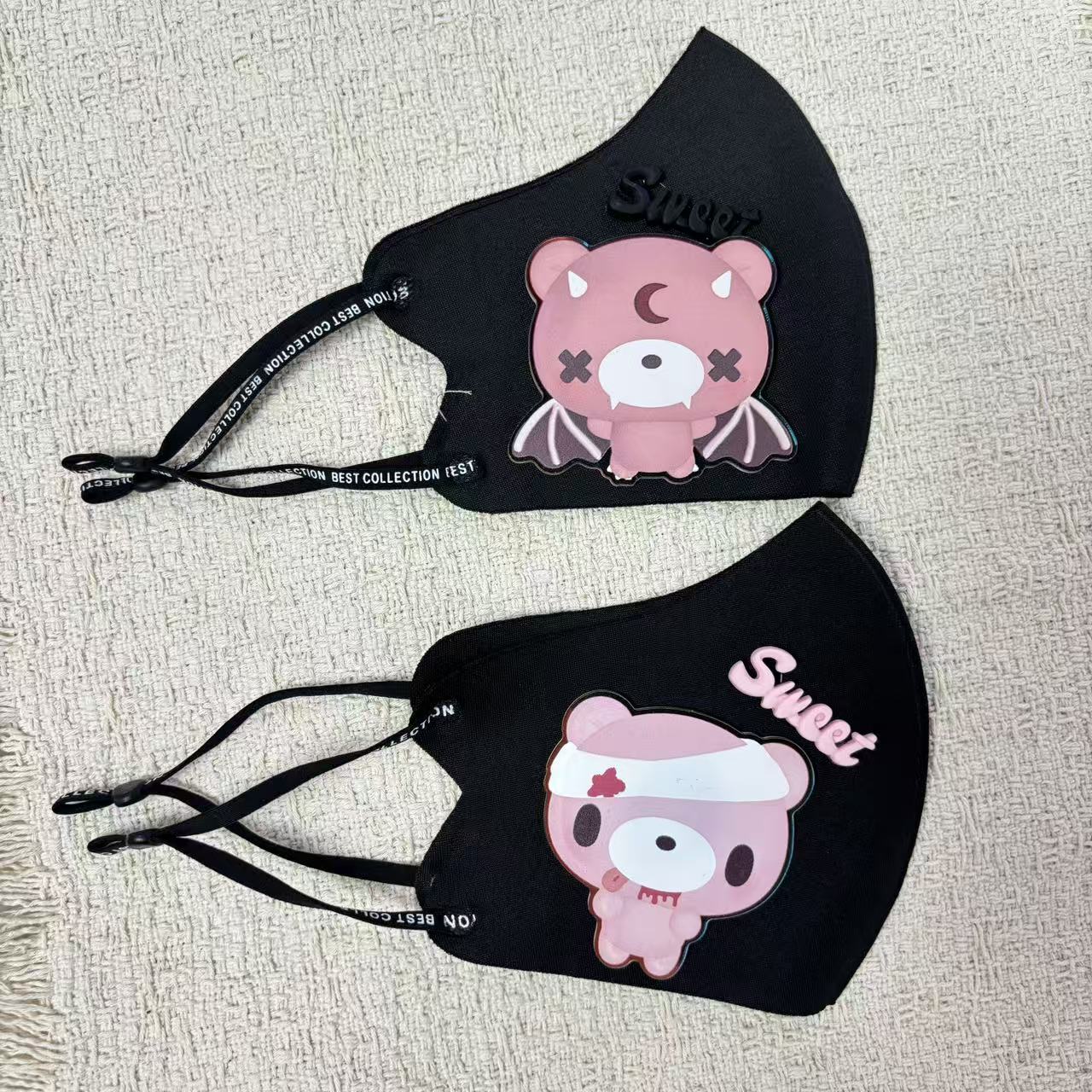 かわいい漫画のクマの布製フェイスマスク調節可能な耳ストラップ - Cloth Face Mask Washable のレビューと価格