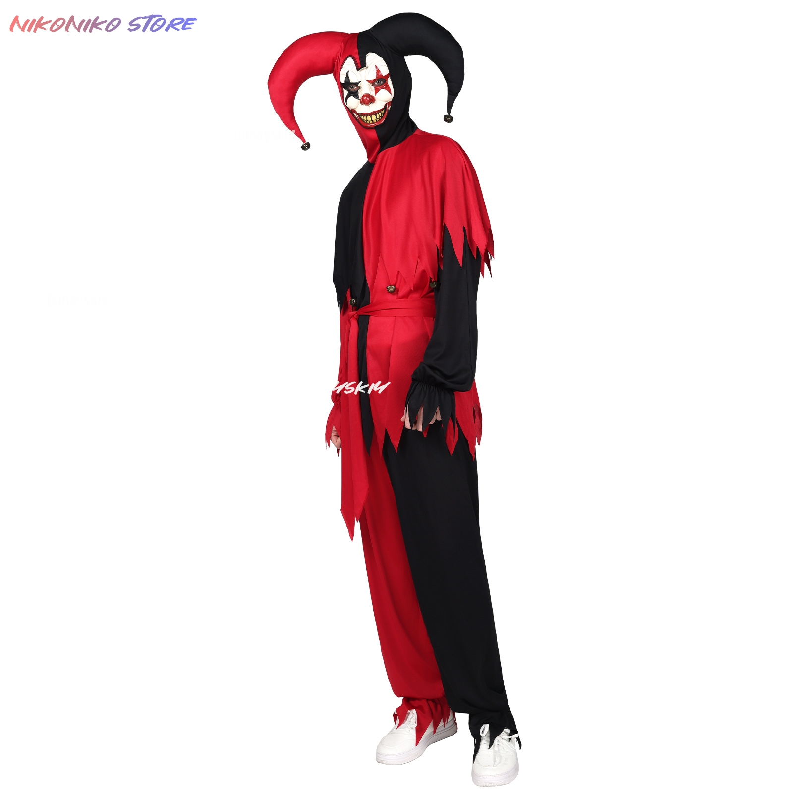 赤黒の鋸歯状のジョーカー衣装、ジョーカー帽子付き、ハロウィン - Black Face Mask Pack のレビューと価格