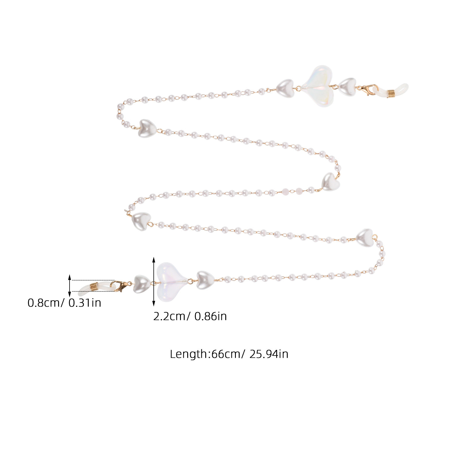 桃のハート型マスクチェーン。人工パールを使用し、長さ調節可能 - Mask Lanyard Adjustable のレビューと価格