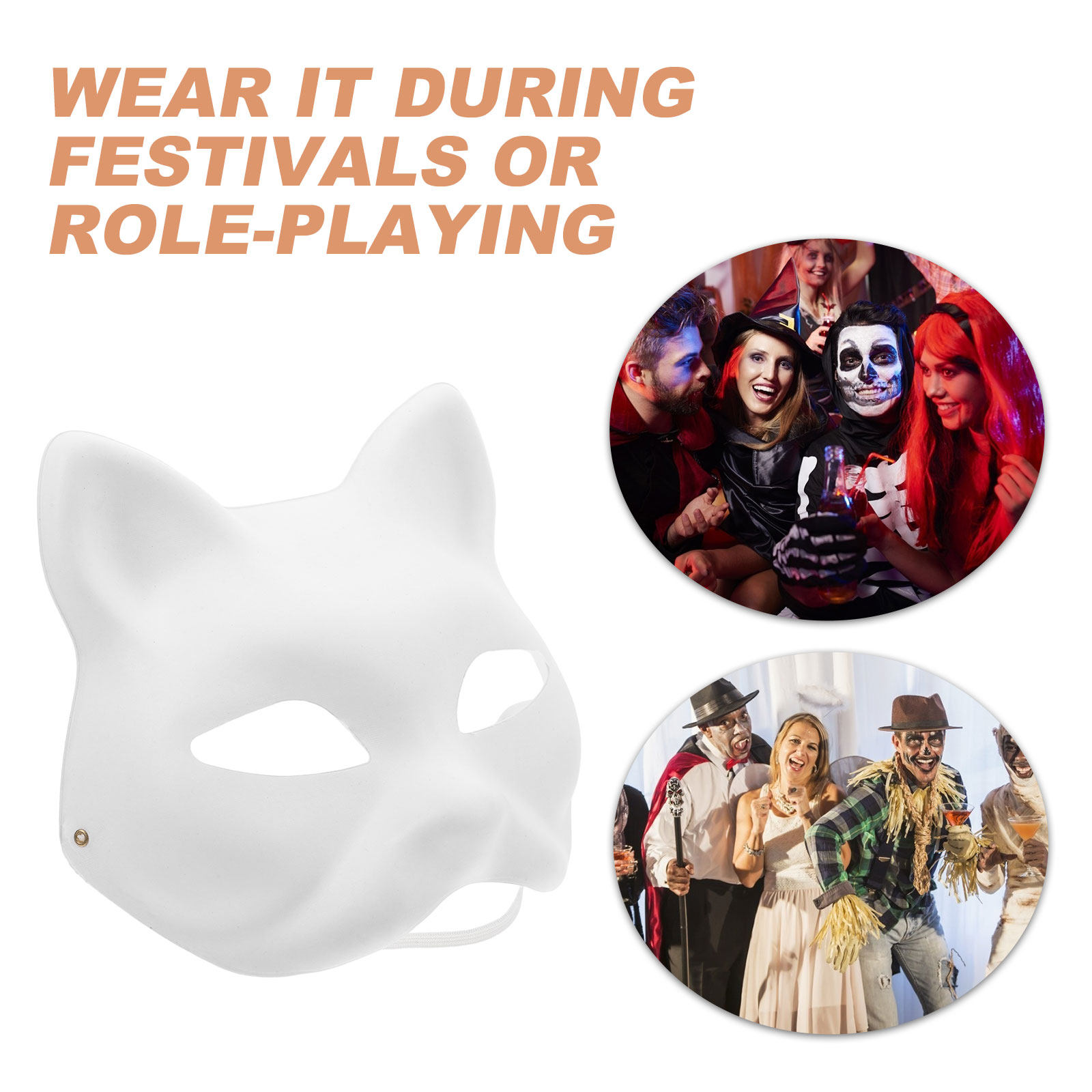 3枚入り、無地の紙製DIY猫マスク。ハロウィーン、コスプレ、 - Kids Face Mask のレビューと価格